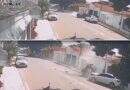 Câmera flagra colisão entre veículo desgovernado e carro estacionado, em Santarém